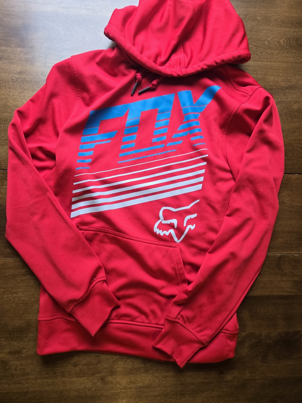 Fox Men's Red Hoodie with Blue and White Logo